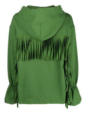Bluza z kapturem z frędzli bawełniana Dondup zielona