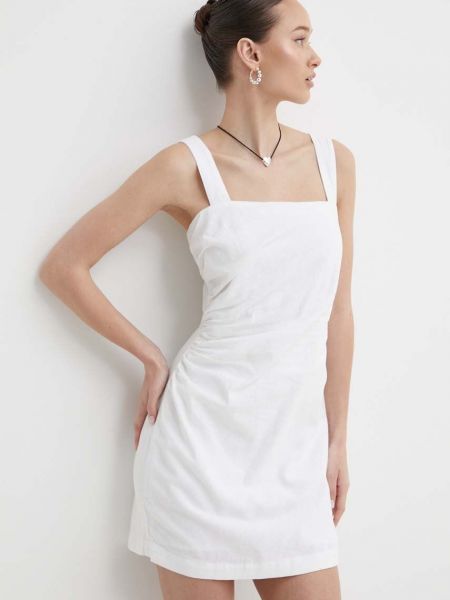 Lniana sukienka mini dopasowana Abercrombie & Fitch biała