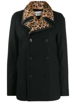 Langer mantel mit print mit leopardenmuster Saint Laurent schwarz