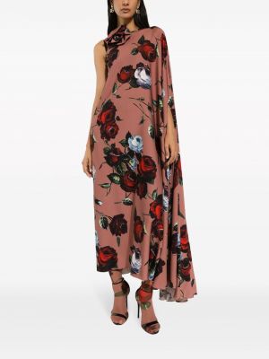 Sukienka koktajlowa z nadrukiem asymetryczna Dolce And Gabbana różowa