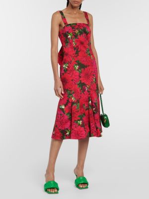 Sukienka midi bawełniana w kwiatki Oscar De La Renta fioletowa