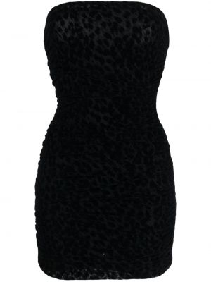Коктейлна рокля с принт с леопардов принт от тюл Amen черно