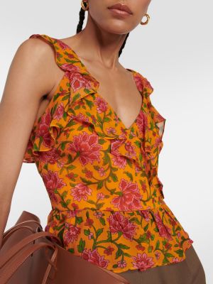 Top de mătase cu model floral Veronica Beard portocaliu