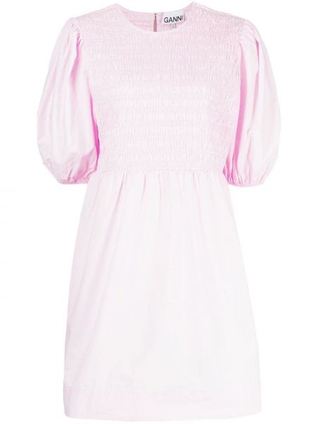 Памучна мини рокля Ganni розово