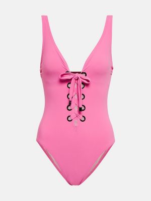 Kupaći kostim s vezicama s čipkom Karla Colletto ružičasta