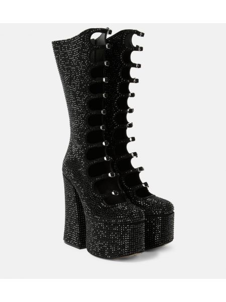 Zomšinės ilgaauliai batai su platforma Marc Jacobs juoda