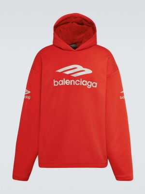 Pamučna hoodie s kapuljačom od flisa Balenciaga crvena
