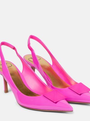 Pantofi cu toc din piele de lac slingback Valentino Garavani roz