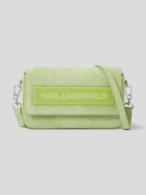 Torba na ramię zamszowa skórzana Karl Lagerfeld zielona