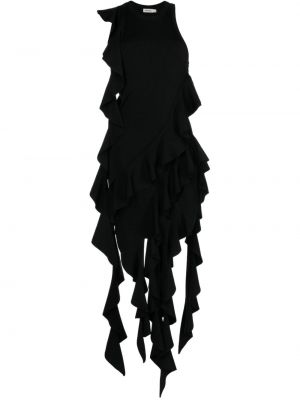 Коктейлна рокля с волани с драперии Simkhai черно