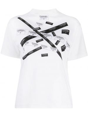 T-shirt en coton à imprimé Chanel Pre-owned blanc
