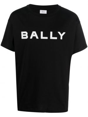 Памучна тениска с принт Bally черно
