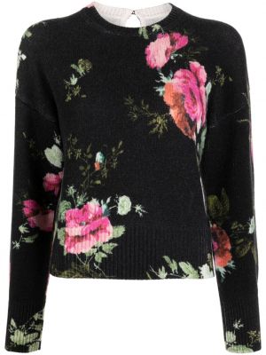Džemper od merino vune s cvjetnim printom Erdem crna