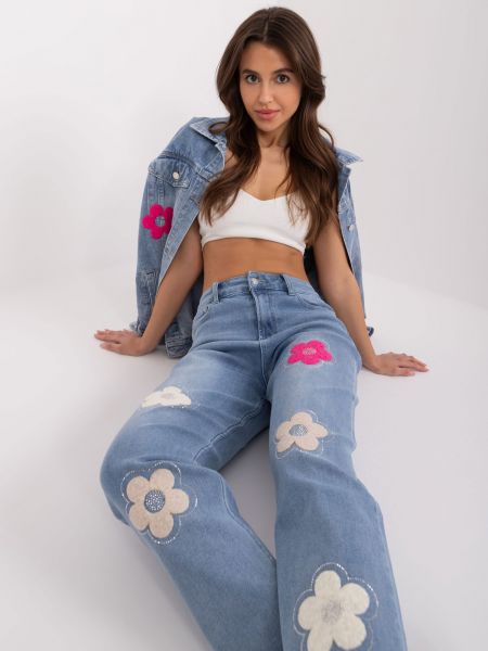 Ravne hlače s cvetličnim vzorcem Fashionhunters modra