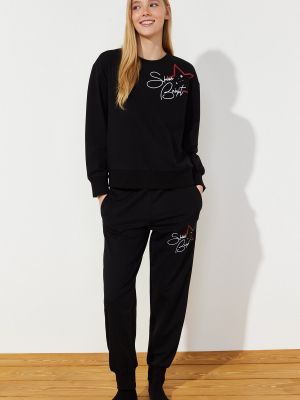 Pletena pidžama s printom s uzorkom zvijezda Trendyol crna
