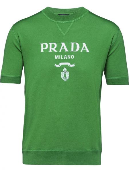 Dzianinowa koszulka Prada zielona