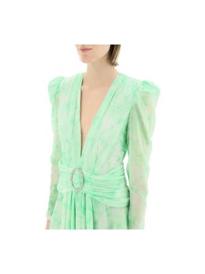 Mini vestido de seda con hebilla de cristal Alessandra Rich verde