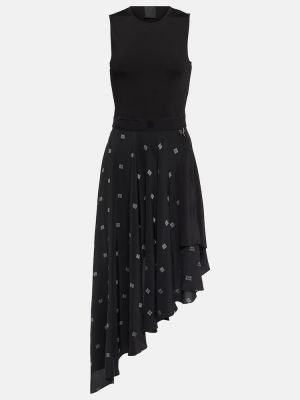 Asimetrična svilena midi haljina Givenchy crna