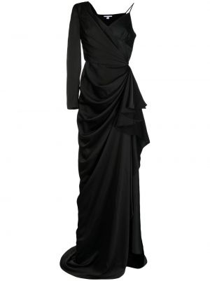 Satynowa sukienka wieczorowa asymetryczna drapowana Bazza Alzouman czarna