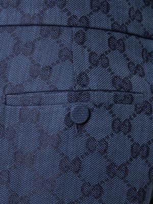Lniane spodnie bawełniane Gucci niebieskie
