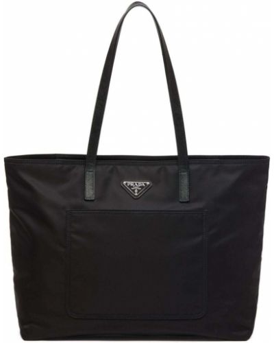 Nylon broderet shopping bag Prada sort