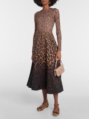 Hodvábna midi sukňa s potlačou s leopardím vzorom Valentino