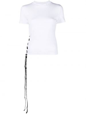 Nėriniuotas medvilninis marškinėliai su raišteliais Versace Jeans Couture balta