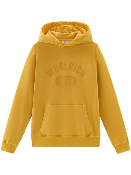 Raštuotas medvilninis džemperis su gobtuvu Woolrich geltona
