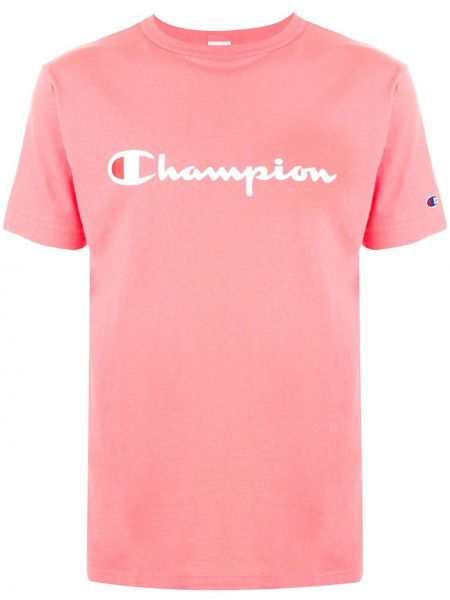 T-shirt con stampa con scollo tondo Champion rosa