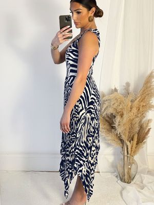 Плиссированное платье миди с принтом с v-образным вырезом Ax Paris синее