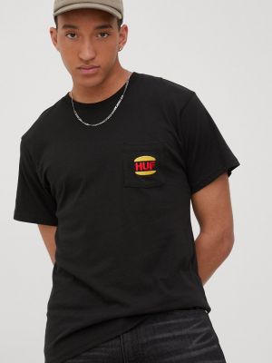 Памучна тениска с дълъг ръкав с апликация Huf черно