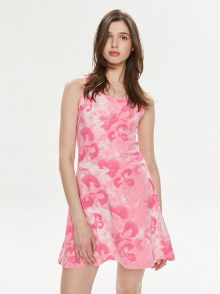 Kvetinové slim fit priliehavé šaty Adidas ružová