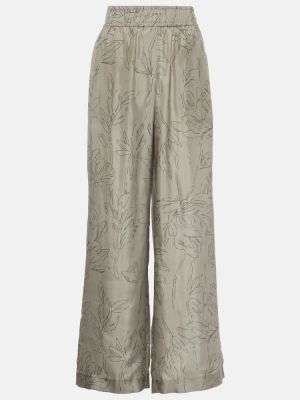 Pantaloni de mătase cu model floral cu croială lejeră Brunello Cucinelli