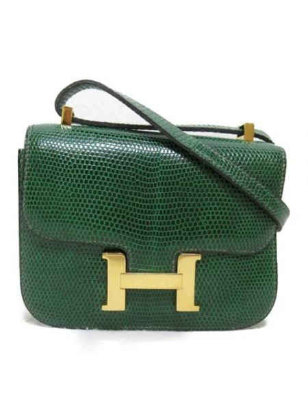 Torba na ramię skórzana retro Hermès Vintage zielona