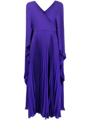 Plisuotas šilkinis suknele kokteiline Valentino Garavani violetinė