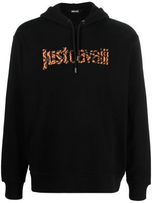 Raštuotas medvilninis džemperis su gobtuvu Just Cavalli juoda