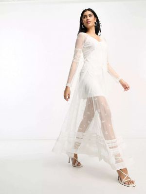 Кружевное длинное платье с вышивкой French Connection белое