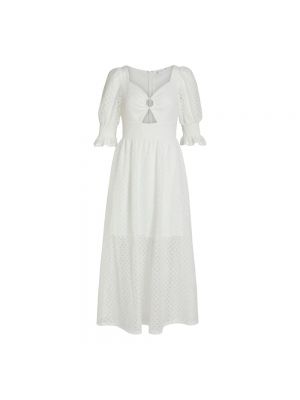 Sukienka długa z dekoltem w serek z krótkim rękawem Vila biała