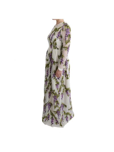 Haftowana sukienka długa w kwiatki Dolce And Gabbana