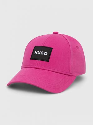 Памучна шапка с козирки с апликация Hugo розово