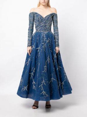 Sukienka wieczorowa z koralikami Saiid Kobeisy niebieska
