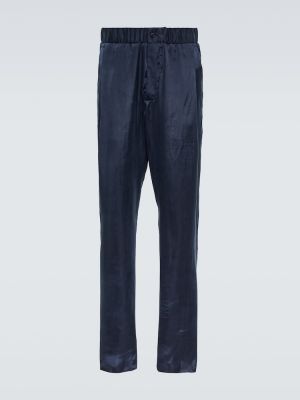 Niebieskie satynowe spodnie slim fit Giorgio Armani