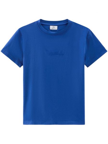 Bombažna majica z vezenjem Woolrich modra