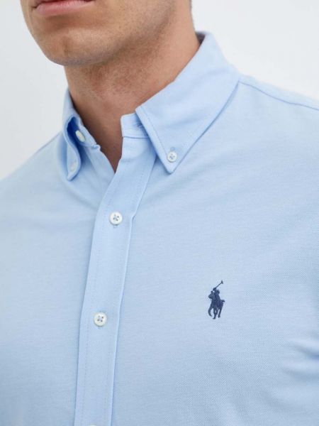 Koszula na guziki bawełniana puchowa Polo Ralph Lauren niebieska