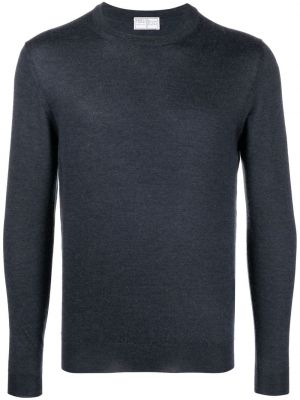 Кашмирен копринен пуловер с кръгло деколте Fedeli синьо