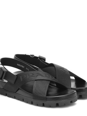 Nylonové kožené sandále Prada čierna
