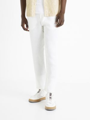 Lněné kalhoty Celio bílé