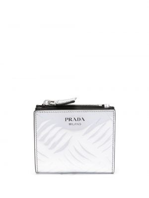 Δερμάτινος πορτοφόλι με σχέδιο Prada ασημί