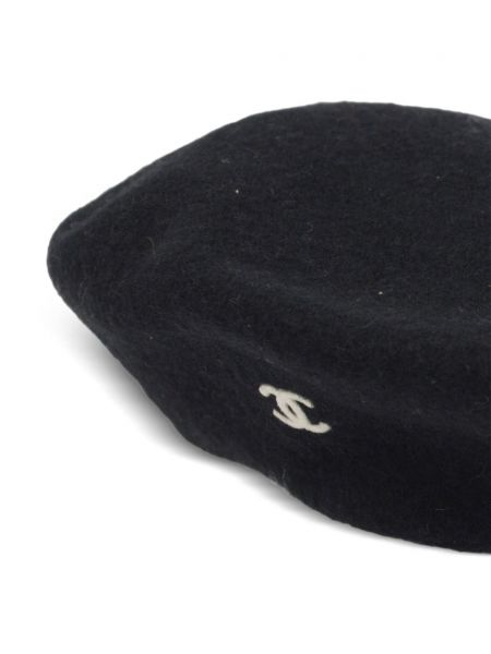 Vlněný baret s výšivkou Chanel Pre-owned černý
