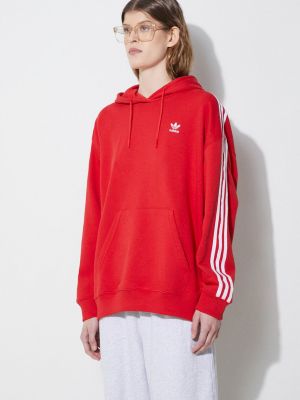 Bluză cu dungi cu glugă Adidas Originals roșu